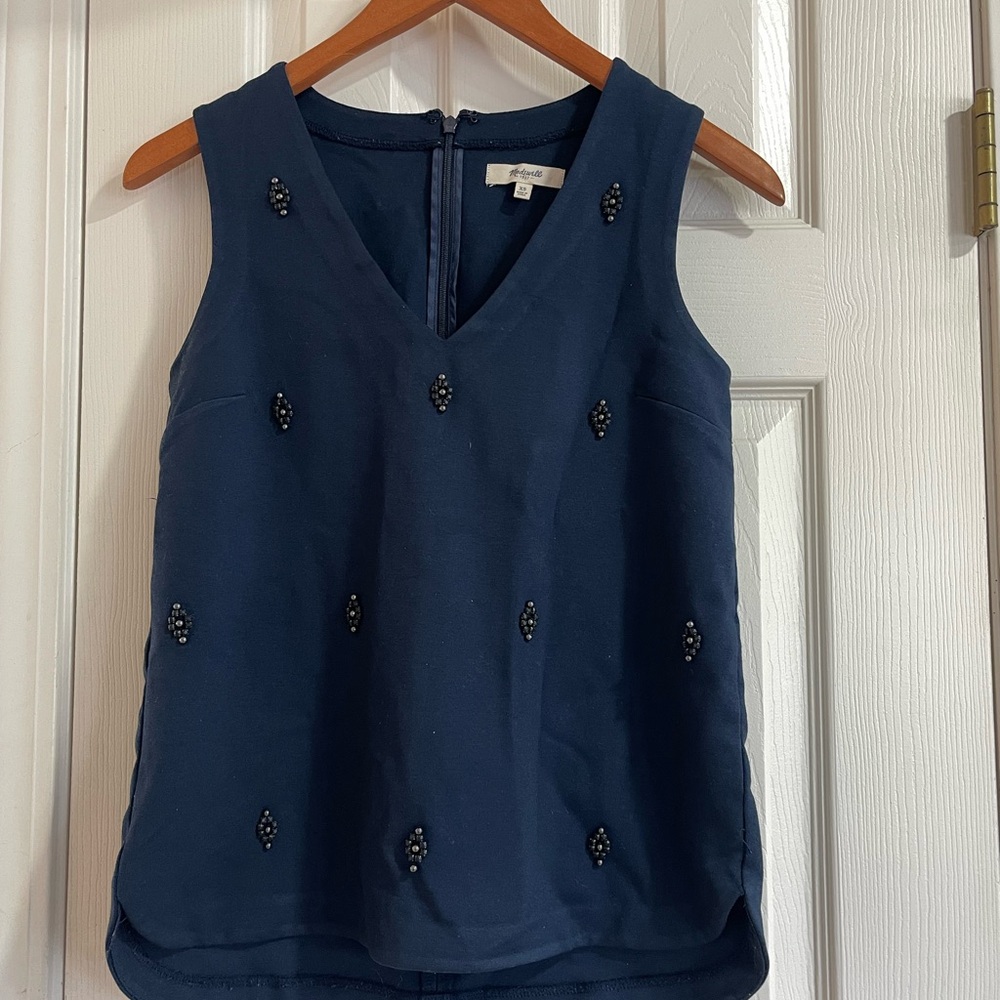 Madewell Navy Embellished Sleeveless Blouse